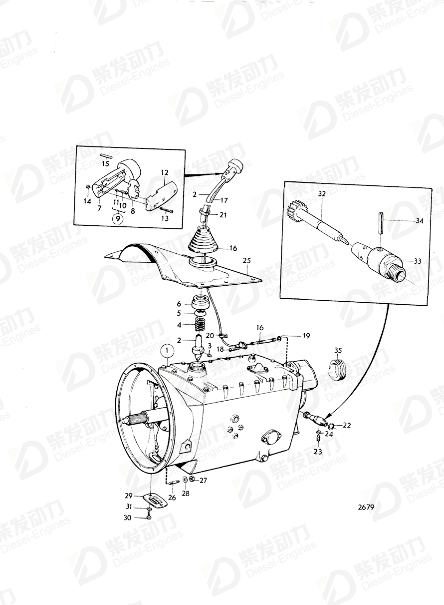 volvo penta Control cable 382910 Drawing